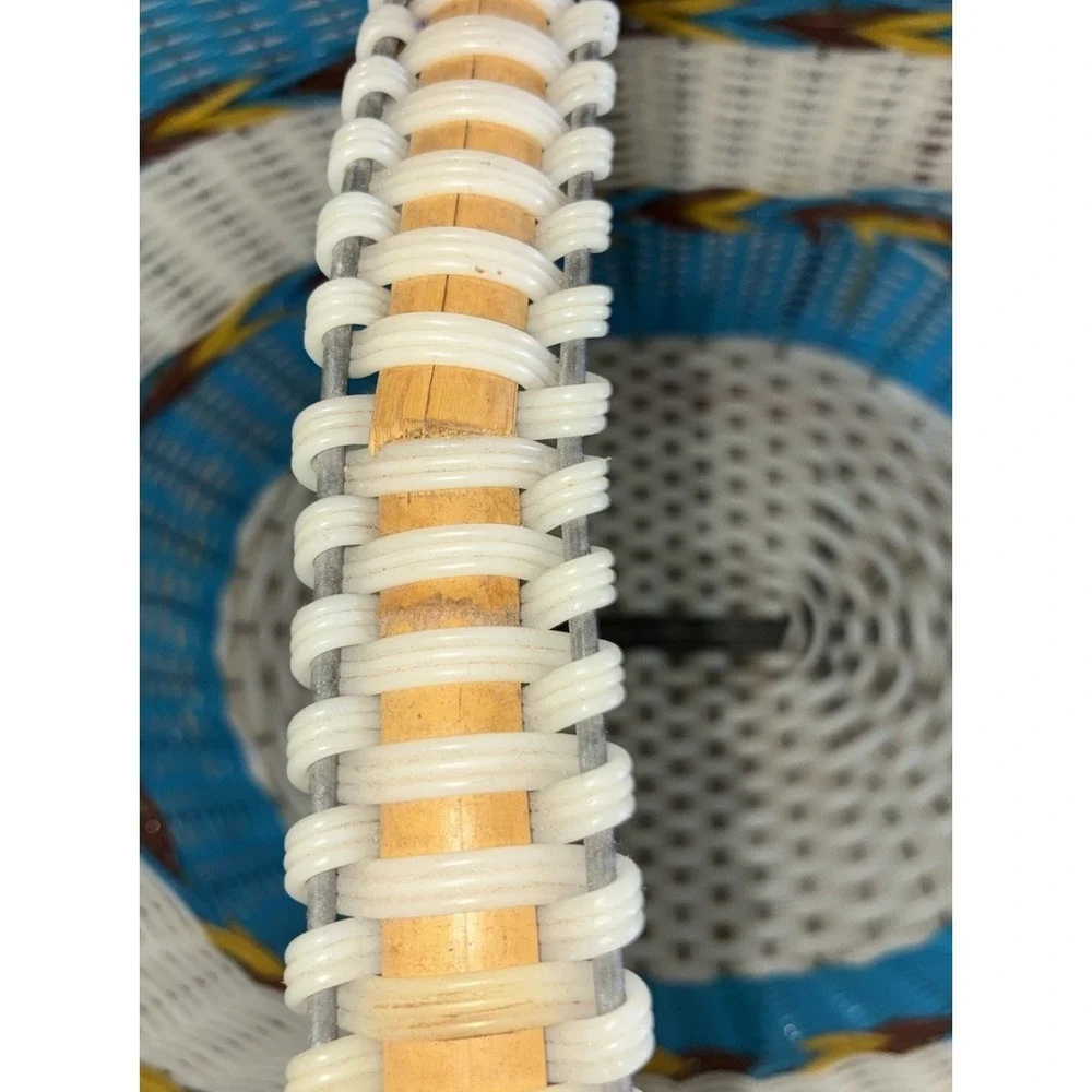 Basket‎ Wire Frame Vinyl Blue Native Southwest Woven MCM 14x12x11